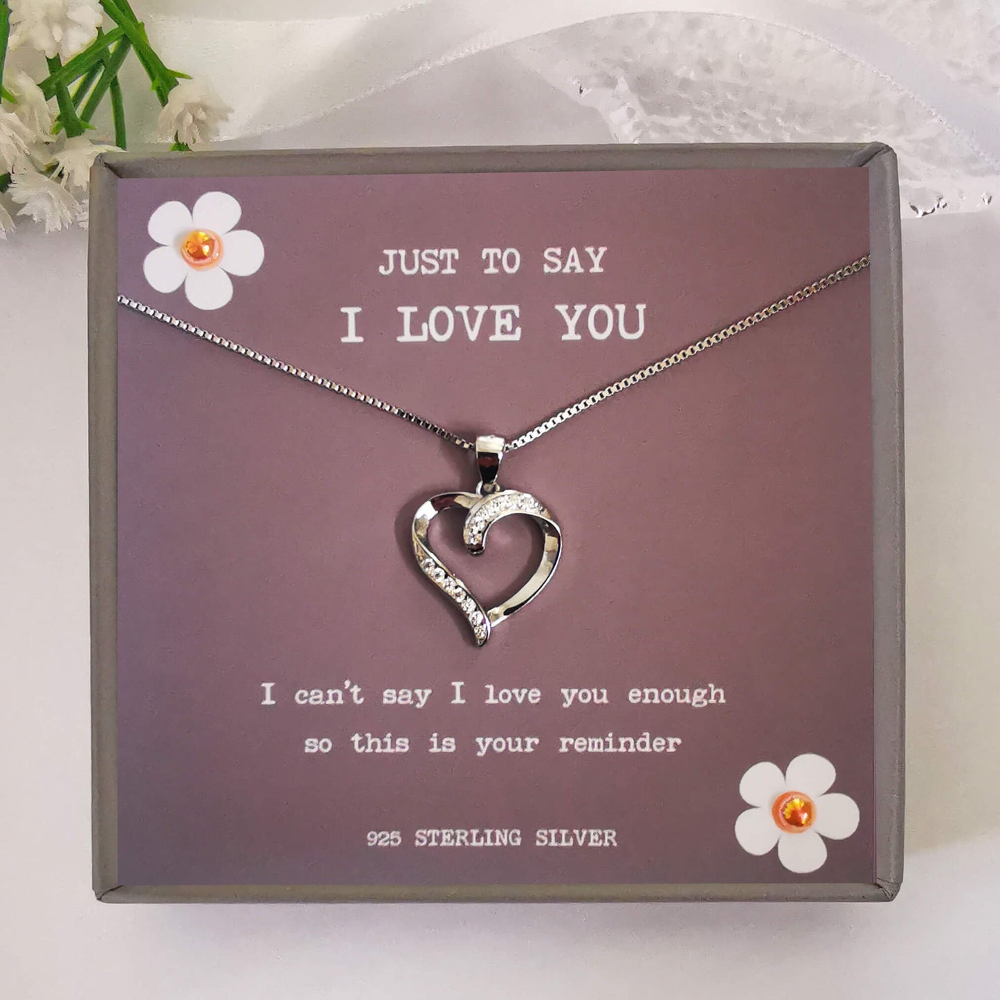 Sterling Silver Heart Necklace with Cubic Zirconia – Elegant Gift for Anniversaries, Birthdays & Special Occasions