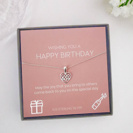 Sterling Silver Minimalist Celtic Pendant Necklace – Thoughtful Birthday Gift with Heartfelt Quote