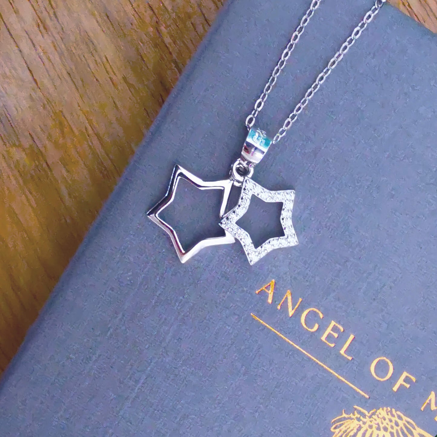 High quality 925 sterling silver double star pendant necklace gift with zircona.  