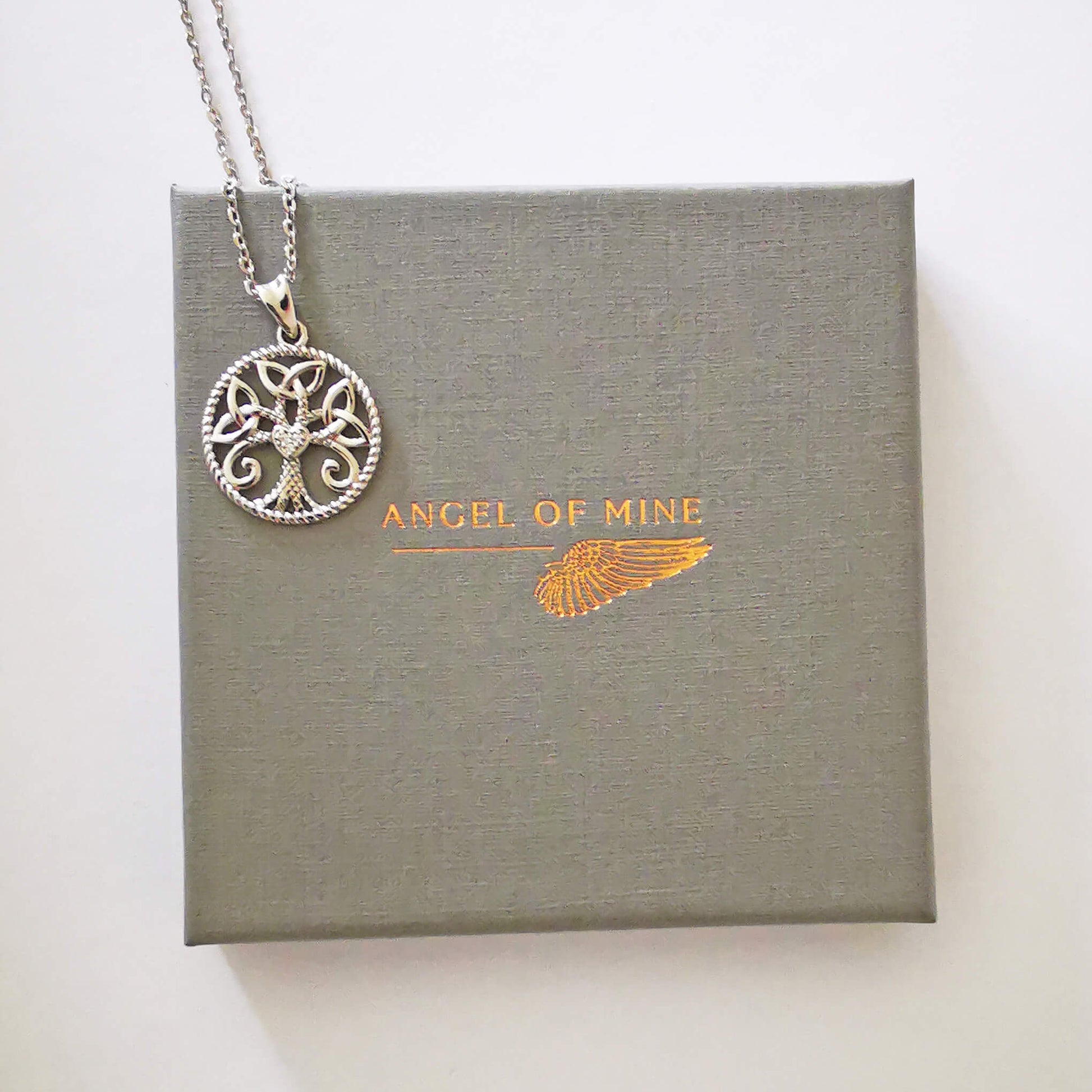 Sterling silver traditional celtic pendant on Angel Of Mine gift box. 