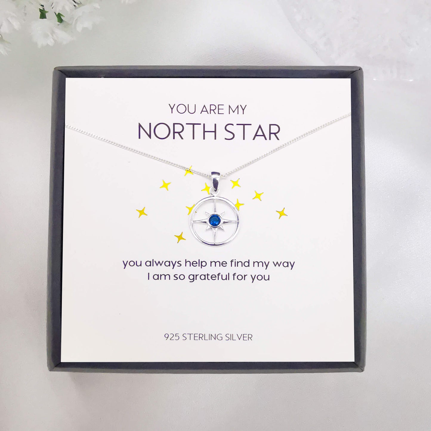 Sterling Silver North Star Pendant Necklace with Blue Zirconia - Symbol of Guidance and Appreciation