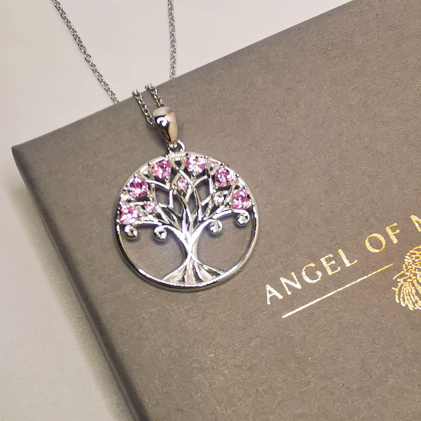 Sterling Silver Tree of Life Pendant with Pink Zircon – Meaningful Gift for Mum with Inspirational Quote