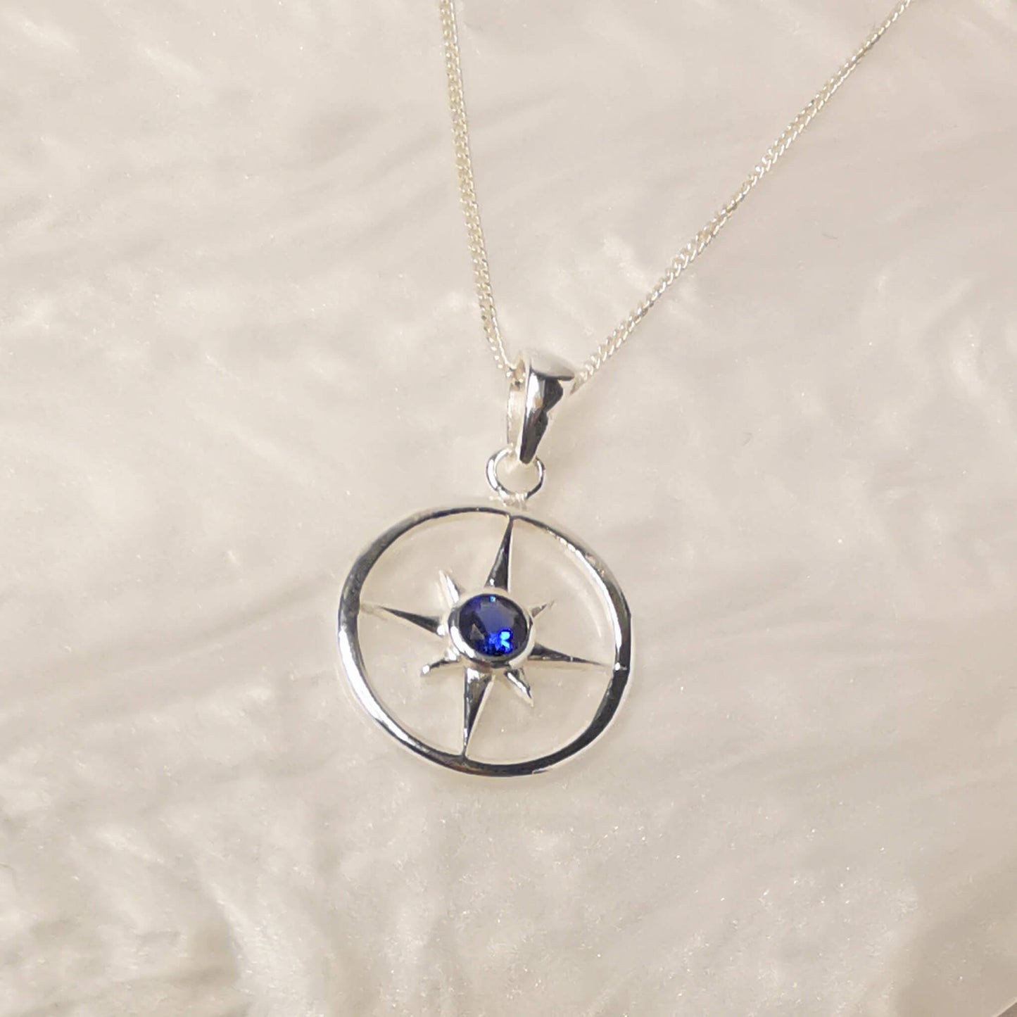 Sterling Silver North Star Pendant Necklace with Blue Zirconia - Symbol of Guidance and Appreciation