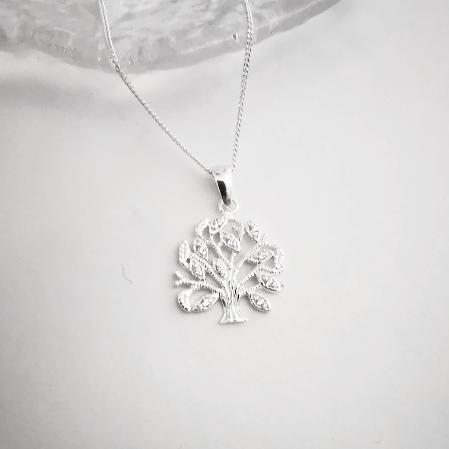 Sterling Silver Minimalist Tree Necklace with Micro Zirconia – Elegant Family Jewellery Gift for Mother’s Day, Birthdays & Anniversaries