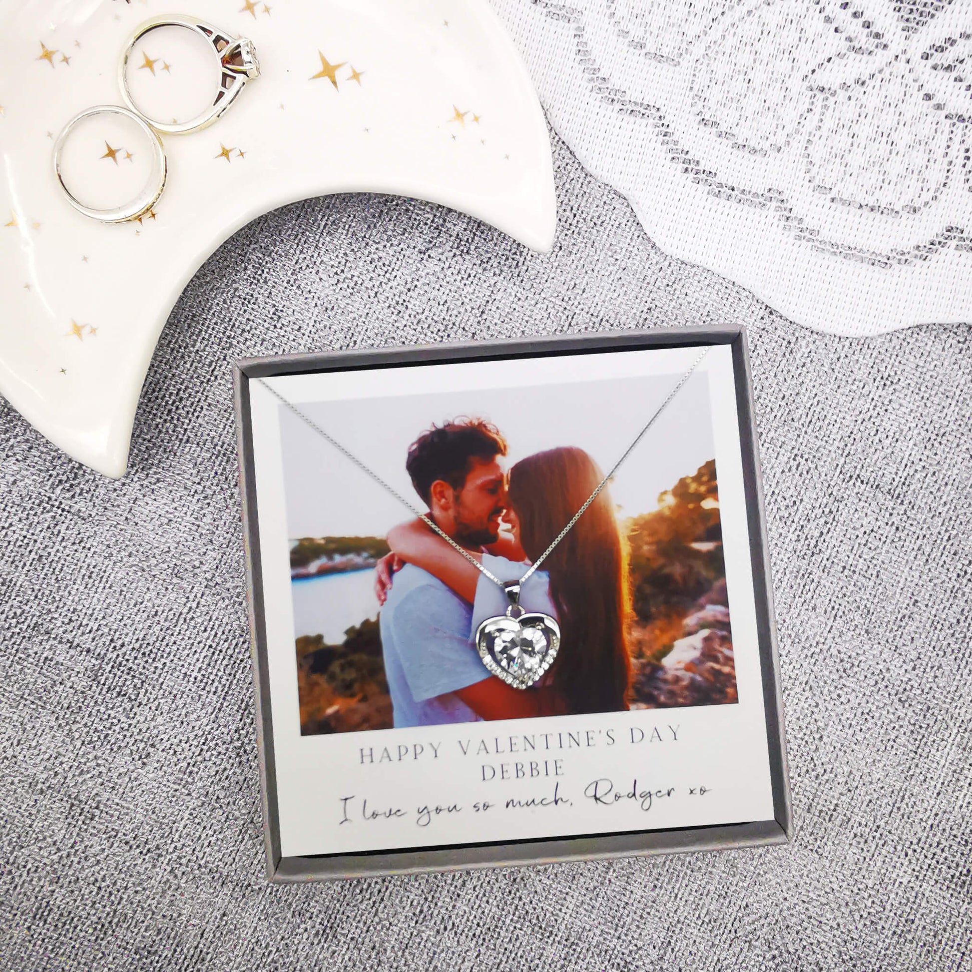 Valentines personalised bespoke colour photo necklace. Boxed gift with sterling silver hear pendant. 